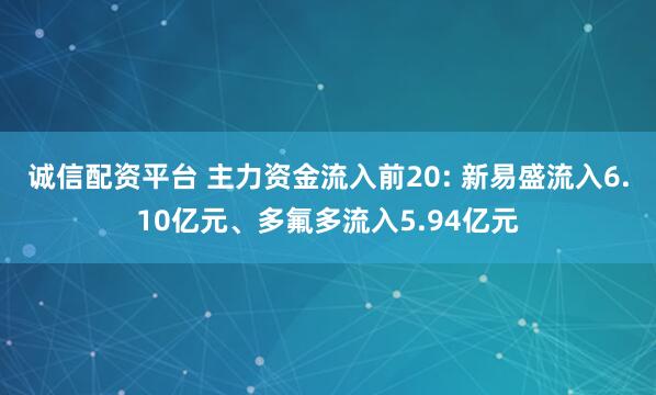 诚信配资平台 主力资金流入前20: 新易盛流入6.10亿元、多氟多流入5.94亿元