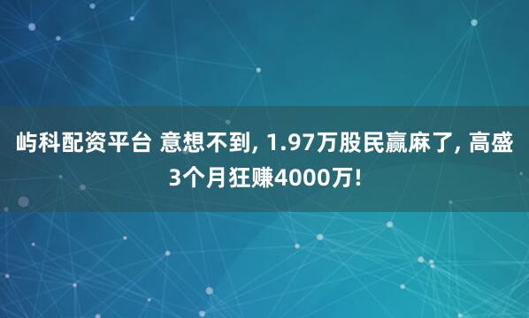 屿科配资平台 意想不到, 1.97万股民赢麻了, 高盛3个月狂赚4000万!
